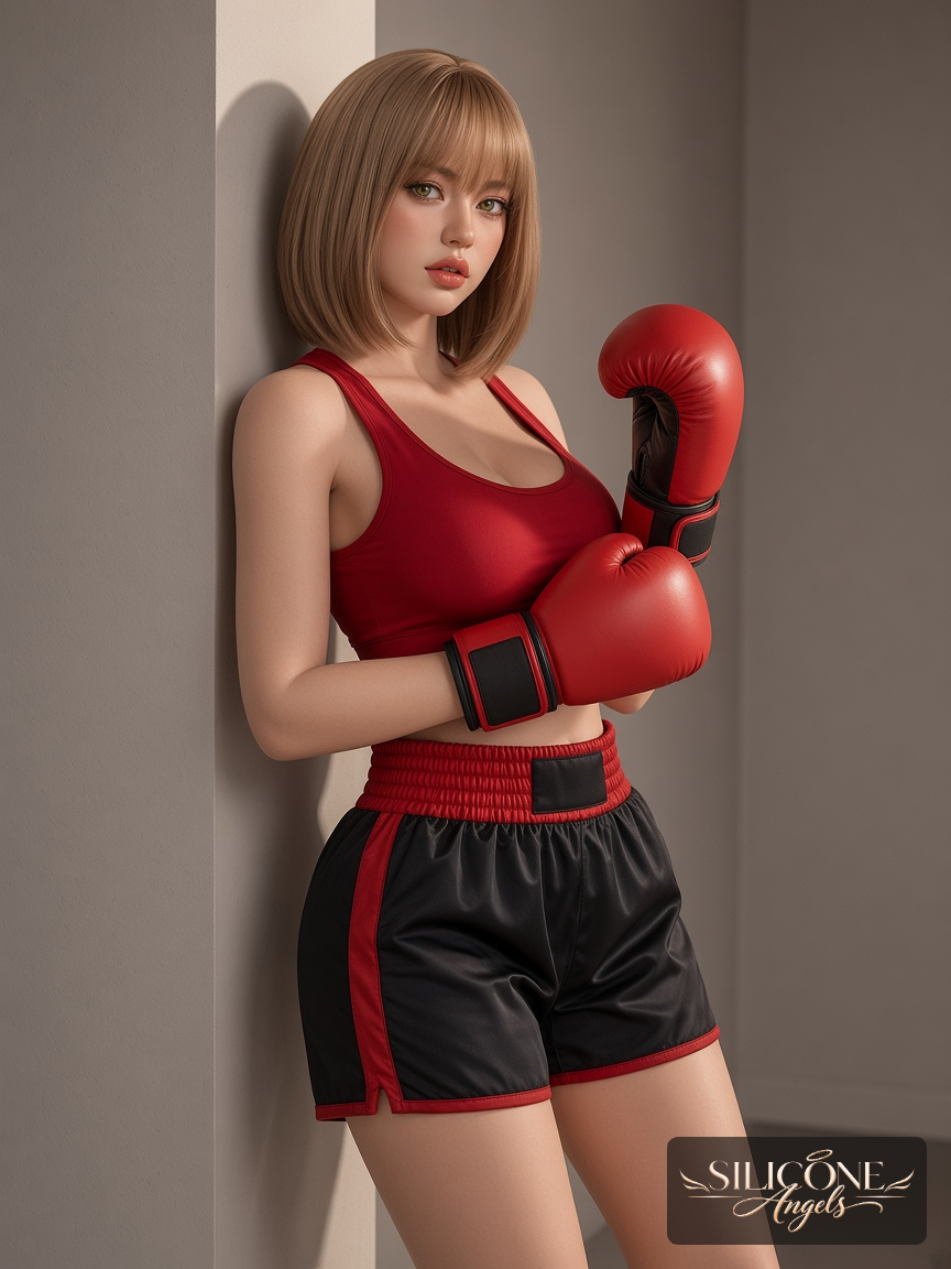 Scarlett, 165 cm silicone sex doll, studio portrait, wearing boxing (5)