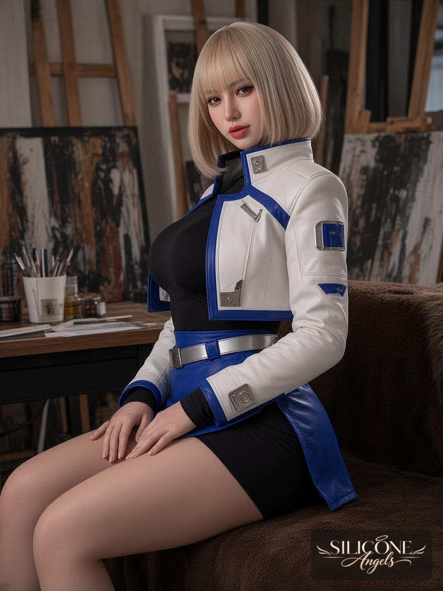 Emma, 160 cm silicone sex doll, lifestyle photograph in a anime art studio, wearing anime girl (2)