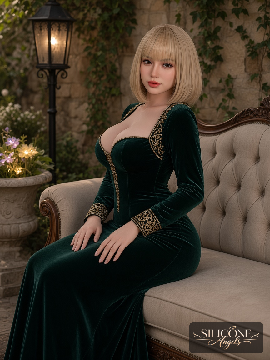Emma, 160 cm silicone sex doll, lifestyle photograph in a fantasy garden, wearing fantasy girl (1)