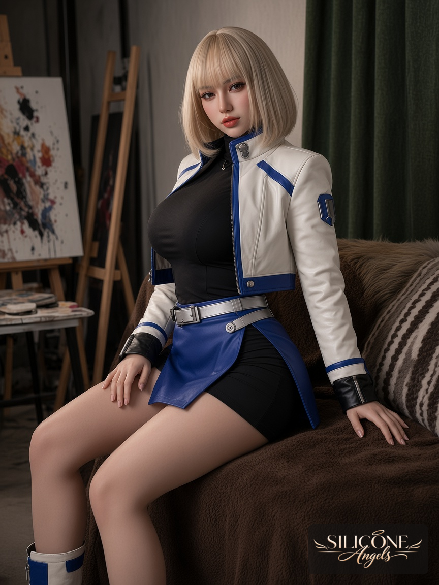 Emma, 160 cm silicone sex doll, lifestyle photograph in a anime art studio, wearing anime girl (5)