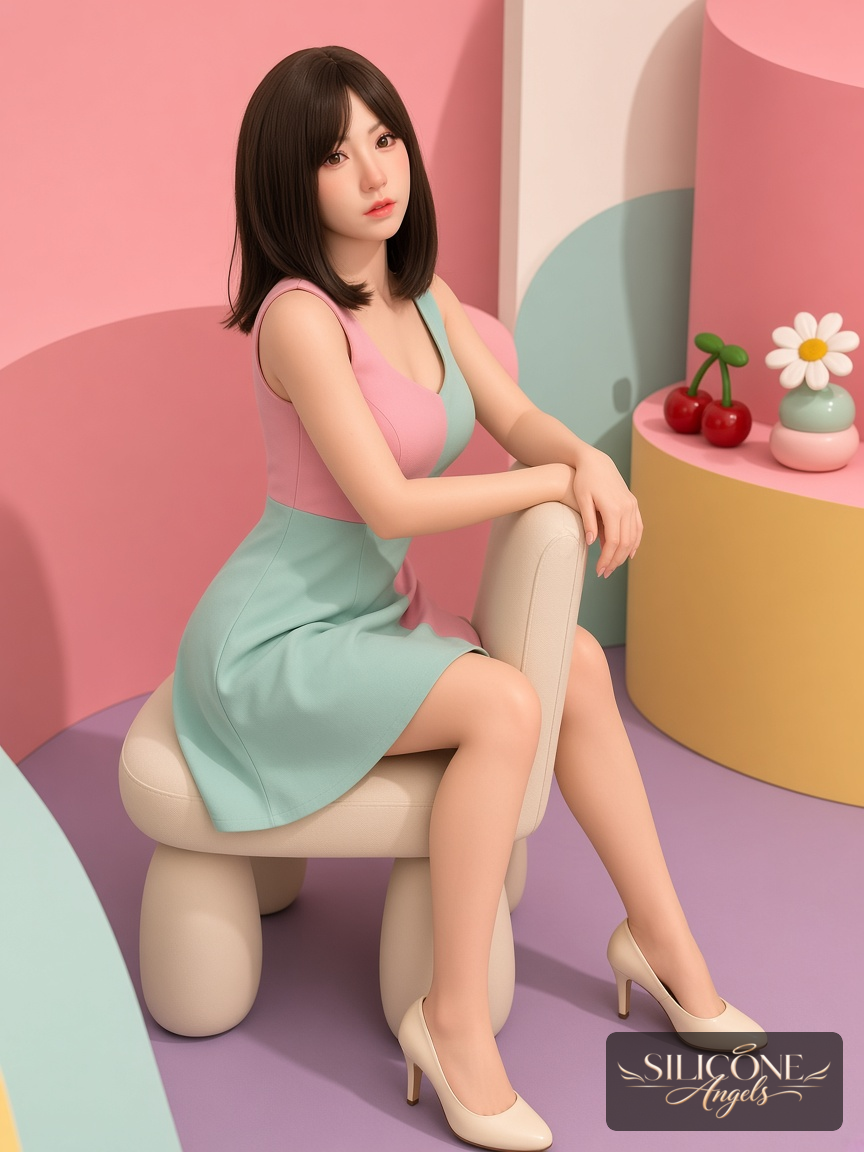 Suki, 164 cm silicone sex doll, studio portrait in a studio pastel, wearing pin-up girl (6)