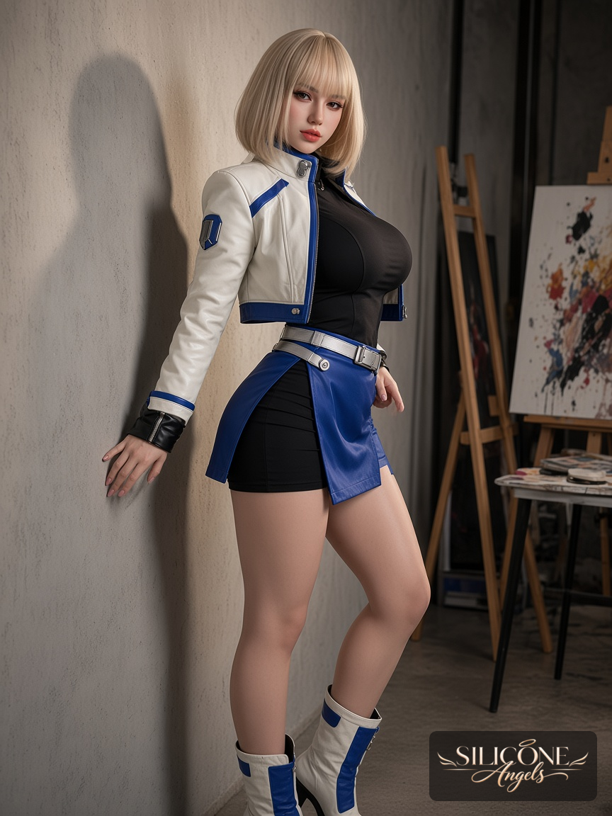 Emma, 160 cm silicone sex doll, lifestyle photograph in a anime art studio, wearing anime girl (4)