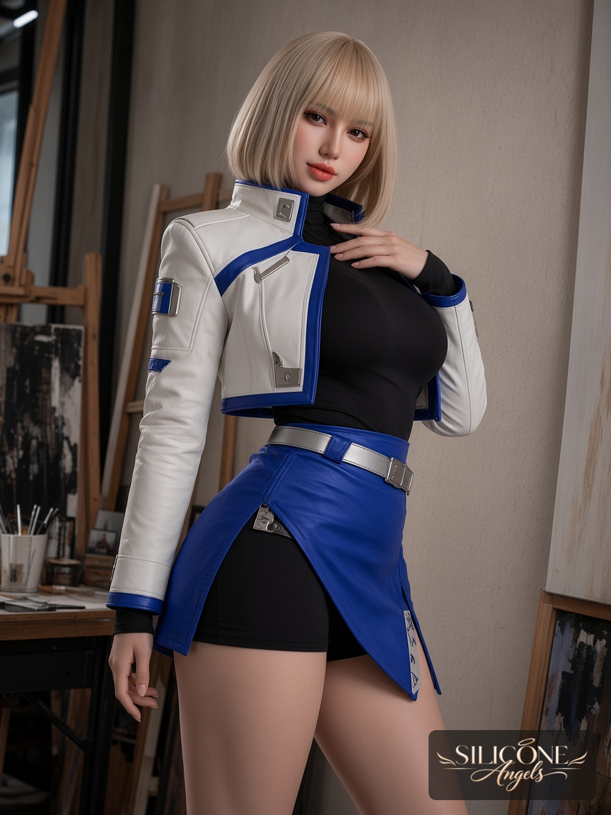 Emma, 160 cm silicone sex doll, lifestyle photograph in a anime art studio, wearing anime girl (3)